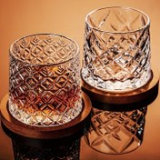 Resim 2'li Paket Vintage Dönen Ahşap Tabanlı Bardak - 9.5oz Lowball Bardağı, Yalıtımlı Yeniden Kullanılabilir Viski Bardağı Tekila, Distile Alkol İçin - Ev, Partiler, Barlar İçin Mükemmel, Erkekler İçin Hediye, Parti Bardağı, Şık Bardak, Dayanıklı Bardak 