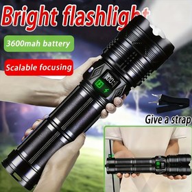 Resim HUUKERS Büyük Ağır Hizmet Tipi El Feneri ile USB 18650 Pil, 11 Işık Modu, Kampçılık, İklimsel Durumlar ve Ev Acil Halleri için Tutma Kolu & LCD Gösterge 