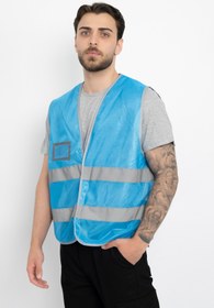Resim DAŞ ÜNİFORMA İsimlikli İkaz Yeleği Fosforlu Cırtlı Cepli (Universal Tip Kalın ) Çift Renk İş Güvenliği Mavi-Gri 