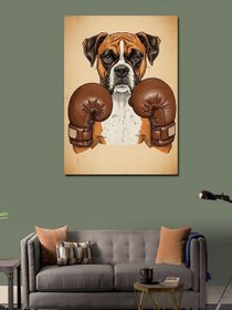 Resim Kanvas Tablo Boks Eldiveni Takmış Köpek, 100 x 140 