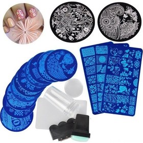 Resim Qingmipy 13'lü Manikür Baskı Plak Seti: 10 Dairesel + 3 Dikdörtgen Çeşitli Desenler, Inceleyici Ve Mühürle 