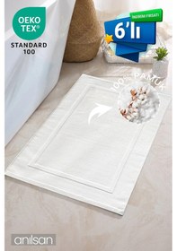 Resim 6'lı Beyaz Ayak Havlusu - 50x70 Cm, 245 Gr, %100 Pamuk, Spa Ve Otel Banyo Paspası, Günlük Kullanıma Uygun Beyaz 