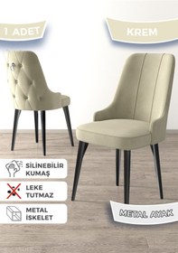 Resim Canisa Newa Serisi, 1.sınıf Babyface Kumaş Siyah Metal Ayak Gümüş Halkalı, 1 Adet Krem Sandalye 