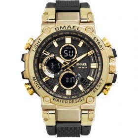 Resim Hanyang Siyah Altın Smael Erkekler Spor Saatler Dijital Çift Zamanlı Kronograf Izle Erkek LED Chrono Hafta Ekran Kol Saatleri Erkek Montre Homme Saat (Yurt Dışından) 