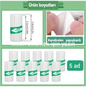 Resim Mini Taşınabilir Yazıcı 56MM Yapışkanlı Rulo Termal Kağıt 5 Adet Beyaz Renkli Pratik Çözüm 