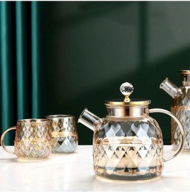 Resim Qerhome Borosilikat Cam Amber Otantik Desenli Cam Demlik & Sürahi 1000 Ml Alk Amber 