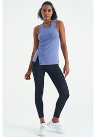 Resim Tommy Life Eflatun Yırtmaç Detaylı O Yaka Sıfır Kollu Standart Kalıp Kadın Spor Atlet - 97256 Mor 