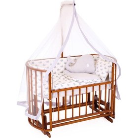 Resim Ahşap Beşik Anne Yanı Beşik Ceviz 60x120 Gri Balina Uyku Seti Yatak Ceviz 