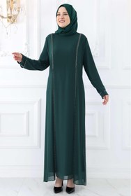 Resim Amine Hüma Lavin Tesettür Abiye Zümrüt 