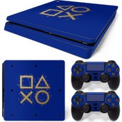 Resim Kt Decoration Mat Mavi Arkaplan ve Kol Düğmeleri Playstation 4 Slim Kasa Sticker Kaplama 