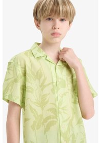 Resim DeFacto Erkek Çocuk Oversize Geniş Kalıp Polo Yaka Desenli Viskon Kısa Kollu Gömlek F5673A825HSGN404 