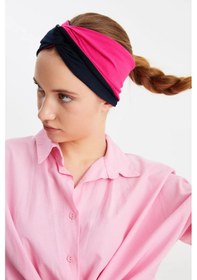 Resim Butik Tasarım Kadın Bandana Saç Bandı, Ekstra Yumuşak, Esnek, Doğal, Pamuklu Penye - Tek Ebat / Fuşya-lacivert Fuşya-lacivert 