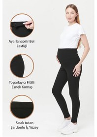 Resim Luvmabelly Myra8068 Toparlayıcı Fitilli Termal İçi Şardonlu Sıcak Tutan Beli Ayarlanabilir Hamile Tayt -siyah-siyah 