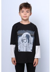 Resim Hçm Erkek Çocuk Uzun Kollu İnce Sweat Worldwide Baskılı C53 Siyah 