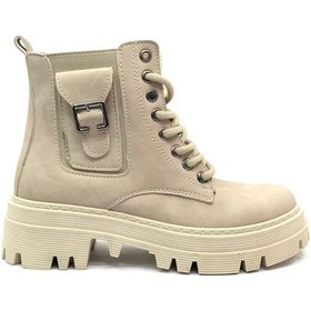 Resim Mehtap Süs Toka Detaylı Kaymaz Taban Kadın Kısa Postal Bot Bej 