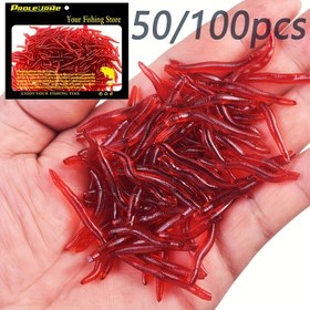 Resim 50/100 adet PROLEURRE Gerçekçi Yumuşak PVC Kırmızı Solucan Yemleri - 3.5cm Squirmer Hareketli, Yüksek Görünürlüklü Parlak Kırmızı Renkli Sazan ve Levrek Balıkçılığı için Gerçekçi Solucan Mıknatısları, Dayanıklı Balıkçılık Aksesuarları, Doğal Doku Taklidi 