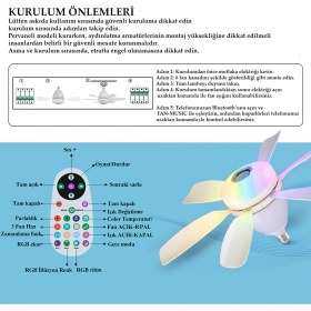 Resim Bluetooth Müzikli Akıllı Rgb Renkli LED Işık Sessiz Motor Gece Modlu 6 Kanat Tavan Vantilatörü 