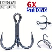 Resim SONGTAI Yüksek Kaliteli 6X Güçlendirilmiş Üç Kanal Kanal saç tokası, Yüksek Karbon Çelik 10 adet/Kutu, Balıkçılık için Güçlü Üç Kanal saç tokası 