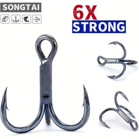 Resim SONGTAI Yüksek Kaliteli 6X Güçlendirilmiş Üç Kanal Kanal saç tokası, Yüksek Karbon Çelik 10 adet/Kutu, Balıkçılık için Güçlü Üç Kanal saç tokası 