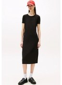 Resim Kadın Fitilli Vücudu Saran Slim Fit Midi Elbise - Siyah-8676 Triple Black 