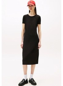 Resim Kadın Fitilli Vücudu Saran Slim Fit Midi Elbise - Siyah-8676 Triple Black 