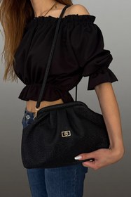 Resim Classbag Hasır Görünümlü Siyah Çapraz Omuz Askılı Kadın Clutch Çanta 