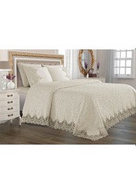 Resim Fransız Güpürlü Çeyizlik Battaniye Takımı Arus Krem 