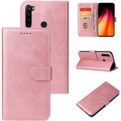 Resim Xiaomi Redmi Not 8 İçin Buzağı Doku Toka Yatay Flip Deri Kılıf Tutucu Ve Kart Yuvaları Ve Cüzdan Gül Altın 