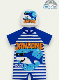 Resim My Kids Wear Erkek Çocuk Dalgıç Kumaş Gizli Fermuarlı Boneli Mayo Takımı 2-8 Yaş 12020 