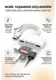Resim 5 İn 1 Lightning Usb-a Type-c Çıkışlı Çoklu Otg Çevirici Adaptör Sd Tf Kart Okuyucu Usb Hub 