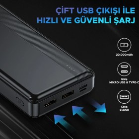 Resim Dexim YB134 20.000 mAh Kapasiteli Siyah Şarj Cihazı İki USB Çıkışlı Güçlü Powerbank 