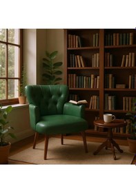 Resim Azra Mobilya Yeşil Deri Kapitoneli Modern Berjer Koltuk Tekli Koltuk Şık Ve Konforlu Oturma Alanı Yeşil 