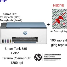 Resim Hp Smart Tank 585 Baskı, Fotokopi, Tarama, Wireless, All-In-One Yazıcı+1 Pk. A4 Fotokopi Kağıdı Hediye 