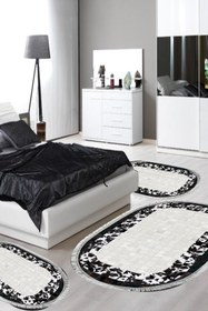 Resim Alanur Home Eko Trend Djt Yıkanabilir Kaymaz Taban Oval 3 Lü Yatak Odası Takımı 1495 Modern Siyah 