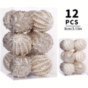 Resim 12 Adet Büyük Boy 8cm El Yapımı Boncuk Zincirli Renkli Köpük Noel Topu Seti Noel Ağacı Asma Süsü 