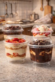 Resim Ambalajın 100 Adet Kapaklı Ayaklı Kristal Plastik Tatlı Kasesi 200cc Kullan At – Magnolya, Dondurma, Supangle 