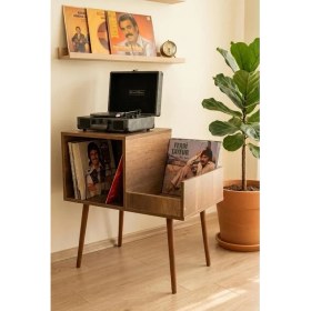 Resim Rmd Shop Sera Plak ve Pikap Sehpası 78x44x80 cm | Ahşap Plaklık Organizer, Gramofon Standı, Çift Bölmeli Plak Düzenleyici 