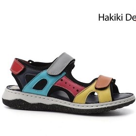 Resim Gönderi R Gökkuşağı Cırt Bantlı Dolgu Topuk Hakiki Deri Comfort Sandalet Gökyüzü Mavi 