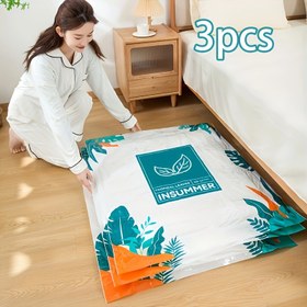 Resim 3 adet Yaprak Baskılı Depolama Çantaları, Çoklu Boyutlar Mevcut, Değişen Mevsimler İçin Uygun, Yorganlar, Yatak Örtüleri, Giysiler, Alan Tasarrufu Sanatı 