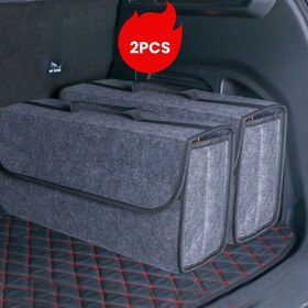 Resim 1/2 adet Büyük Kapasiteli Bagaj Düzenleyici Kutu, Premium Keçe Kumaş, Evrensel Uygulama, SUV, Araba, Otomobil, Seyahat Aksesuarları, Kadınlar ve Erkekler için Temel Depolama Konteyneri 
