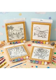 Resim Mini Tuval Çocuk Boyama Seti 20x20 Cm - Akrilik Boya Ve Fırçalı Eğlenceli Çocuk Aktivite Seti 