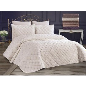 Resim Dessert Kadife Çift Kişilik Yatak Örtüsü Krem (421632090) 