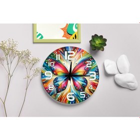 Resim Akrilik Boyama Efektli Renkli Kelebek Duvar Saati Sessiz Akar Mekanizma Bordo 