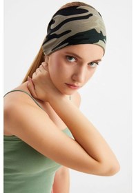 Resim 2'li Çift Taraflı Kullanım Alternatifli Pamuklu Penye, Kaymaz, Hafif, Spor Saç Bandı Bandana - Tek Ebat / Kamuflaj Kamuflaj 