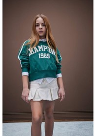 Resim DeFacto Kız Çocuk Relax Fit Bisiklet Yaka Baskılı Sweatshirt D7442A825SPGN259 Yeşil 