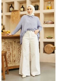 Resim Neways 1123-bağcıklı Bol Paça Pantolon Beyaz Çok Renkli 