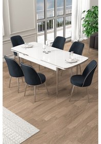 Resim Canisa Pale Serisi 80x132 Açılabilir Beyaz Mutfak Masa Takımı 6 Antrasit Sandalye Krom Detay Beyaz 