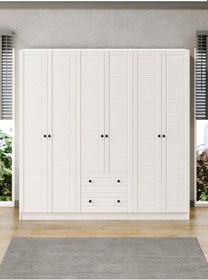 Resim Kuzeylife Elegante Modern Tasarımlı Membran Kapaklı 6 Kapılı Gardırop (52cm Derinlik) 