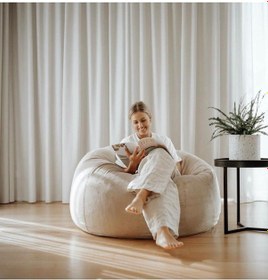 Resim Good Night 12 Renk Gök Kuşağı Puf Armut Koltuk 100x100x50cm Bej 