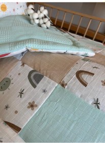 Resim %100 Pamuk Kırk Yama Çift Katlı Yorgan Seti Yşl Gnş 